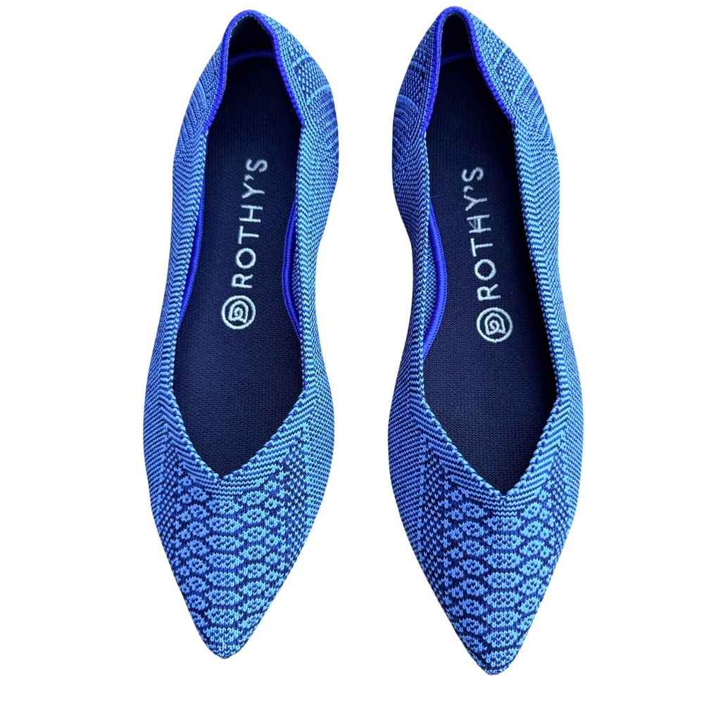 Rothy's The Point Blue Lapis Python Snake Print Pointed Toe Flats 8 Slip On
